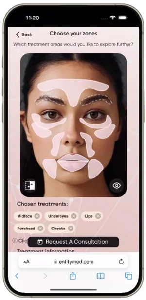AI face simulator treatment area selection step